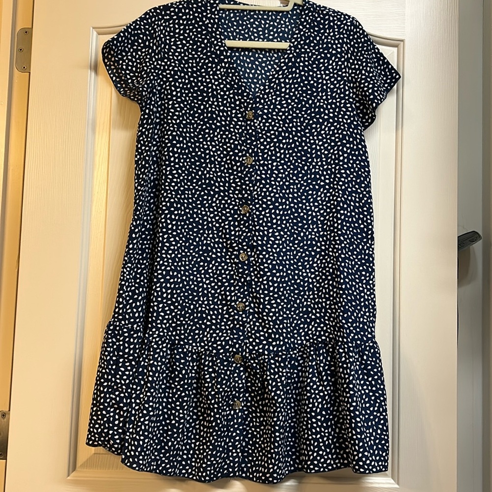 Navy and white spotted mini dress